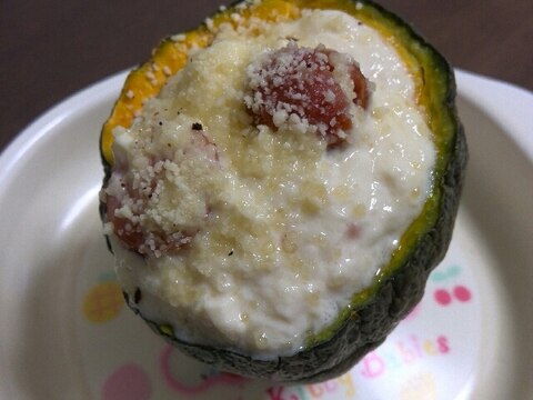 簡単　カボチャの器の豆腐グラタン